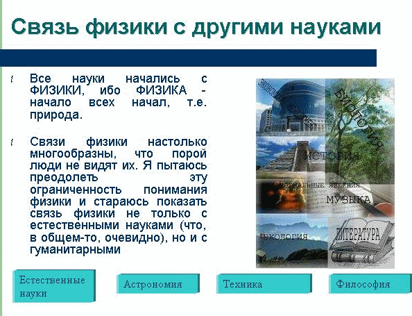 Взаимосвязь физики с другими науками