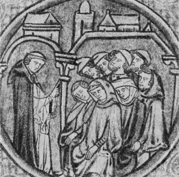 Монах-доминиканец проповедует перед народом. Миниатюра (XIV в.)
