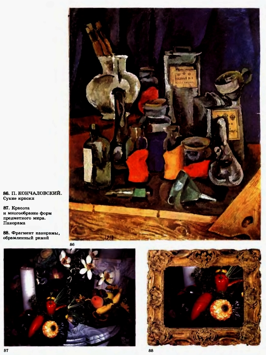 86. КОНЧАЛОВСКИЙ. Сухие краски. 87. Красота и многообразие форм предметного мира. Панорама. 88. Фрагмент панорамы, обрамленный рамой