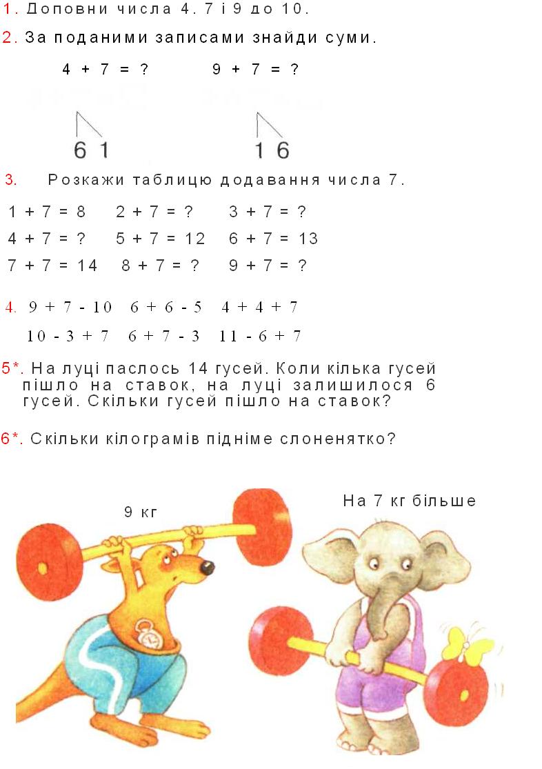 Таблиця додавання числа 7