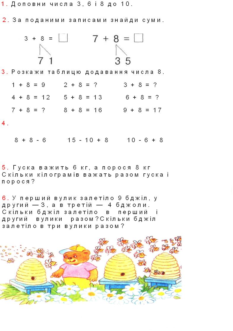 Таблиця додавання числа 8