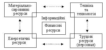 Принципова схема структури та взаємозв'язку ресурсів підприємства